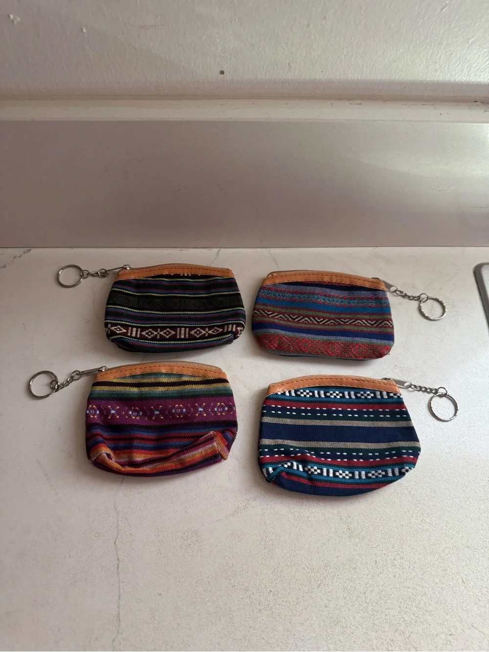 NWOT- bundle of 4. Artesanal Handwoven cambas multicolor Coin Pouch Keychain